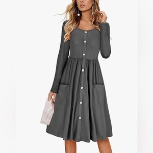 2/$10 Gray button-down, long-sleeve dress with pockets, Large